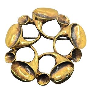 HANNU IKONEN Reindeer Moss brass Bronze Metal round brooch pin vintage